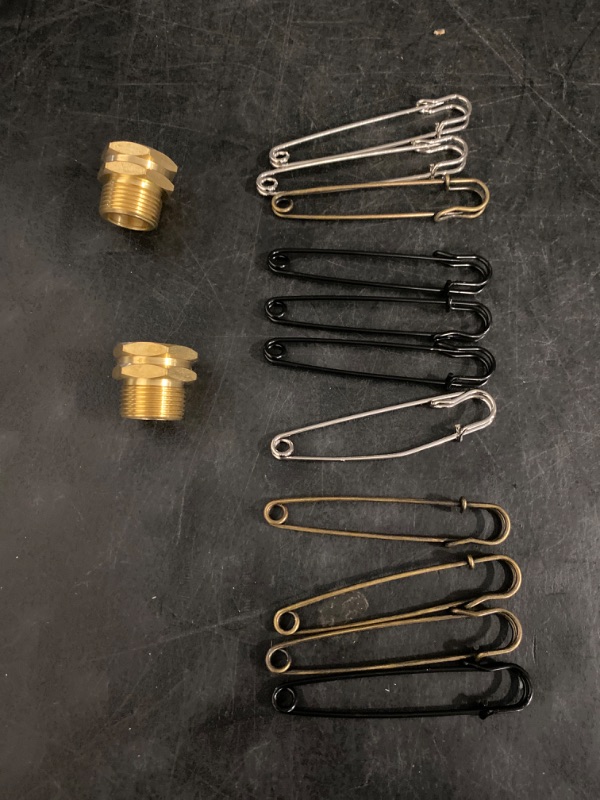 Photo 1 of 3/4” GHT Female x 3/4” NPT Male Connector, GHT to NPT Adapter Brass Fitting, Garden Hose Adapter, Industrial Metal Brass Garden Hose to Pipe Fittings Connect (2 Pack)
&&
12pcs Extra-Large 4inch Steel Safety Pins - Blankets, Skirts, Kilts, Crafts (4inch, 4