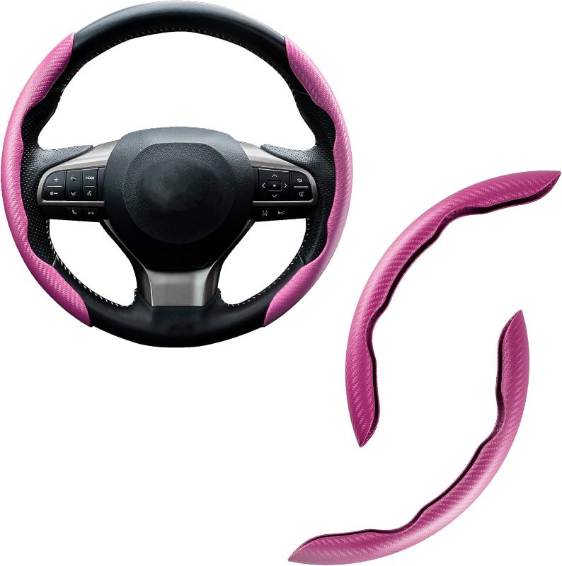 Photo 1 of ** FINAL SALE – SOLD AS IS **  Amiss Car Carbon Fiber Anti-Skid Steering Wheel Cover, Segmented Steering Wheel Protector, Butterfly Steering Wheel Cover, Universal 99% Car Wheel Cover Protector, Car Interior Accessories (Pink)