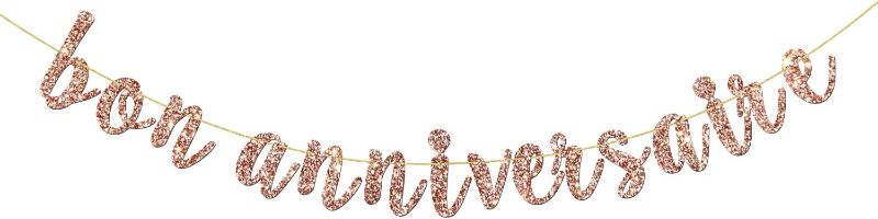 Photo 1 of Bon Anniversaire Banner, French Theme Birthday Party Decorations, Birthday Anniversary Party Bunting Garland, Birthday Party Decorations, Rose Gold Glitter