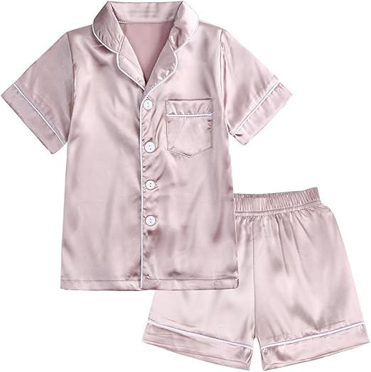 Photo 1 of 2-3T KISBINI Girls Satin Pajamas Button-Down Silk Pajamas for Girls 2 Pieces Sleepwear PJS Set for Kids