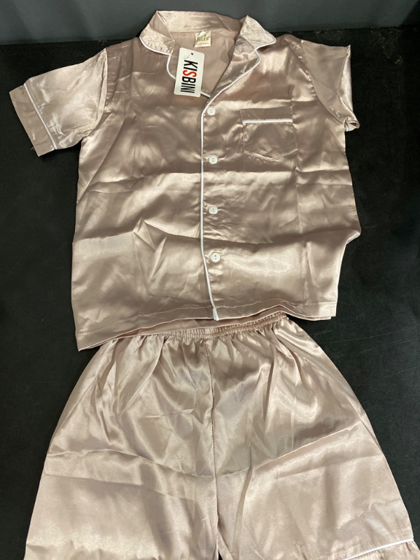 Photo 2 of 2-3T KISBINI Girls Satin Pajamas Button-Down Silk Pajamas for Girls 2 Pieces Sleepwear PJS Set for Kids