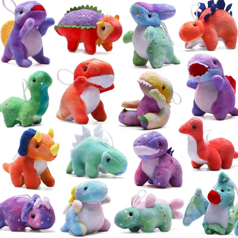 Photo 1 of Dinosaur Plush Stuffed Set(16 Pack), Mini Dinosaurs Animal Keychain Toy(4.5"), Soft Dino Playset for Toddler Kid Party Favors, Plushies Kit for Stocking Stuffers Doll Machine Treasure Carnival Prizes