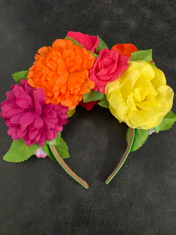 Photo 2 of Frida Kahlo Mexican Rose Flower Crown Headband Halloween Party Costume Headpiece