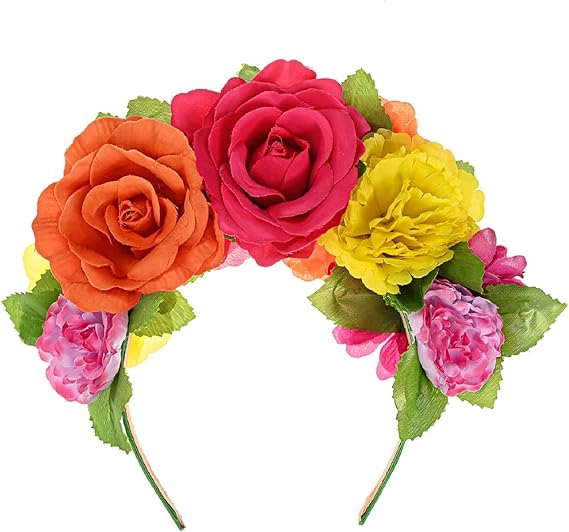 Photo 1 of Frida Kahlo Mexican Rose Flower Crown Headband Halloween Party Costume Headpiece