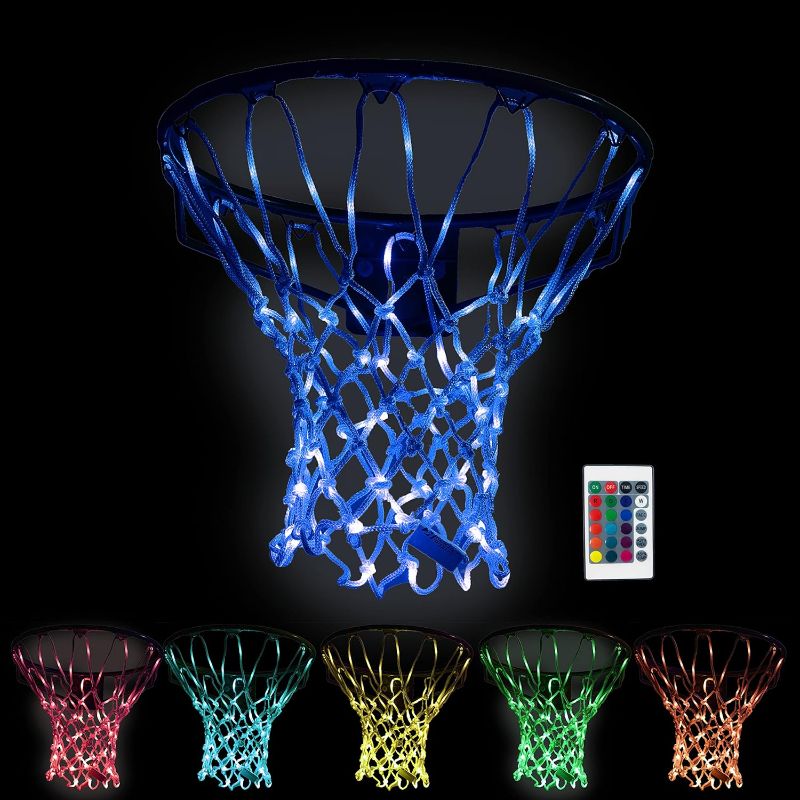 Photo 1 of Rukket Basketball Light Up Hoop Net, Change Colors with Remote, Heavy Duty LED Replacement Basketball Nets, Fits Outdoor Indoor 12 Loops Rim, Glow in The Dark Neon Basketball Hoop