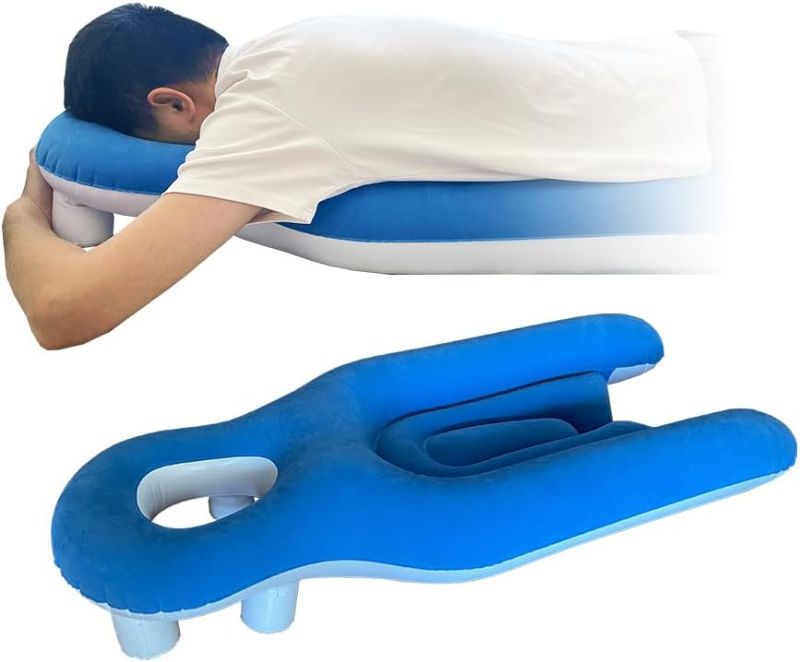 Photo 1 of Face Down Pillow for Sleeping on Stomach, Prone Pillow After Eye Surgery for Vitrectomy Retina Recovery Lying Pillow, Donut Pillow for Head, Post Eye Surgery Inflatable Prone Cushion Pillow (Blue)