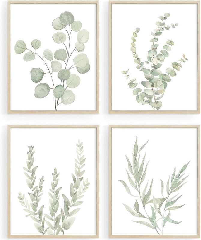 Photo 1 of Botanical Boho Bathroom Decor Wall Art Prints, UNFRAMED Sage Green Plants Decor for Bedroom|Office, Minimalist Eucalyptus Leaves Watercolor Art Prints, Set of 4 Pictures, 8"x10" No Frames