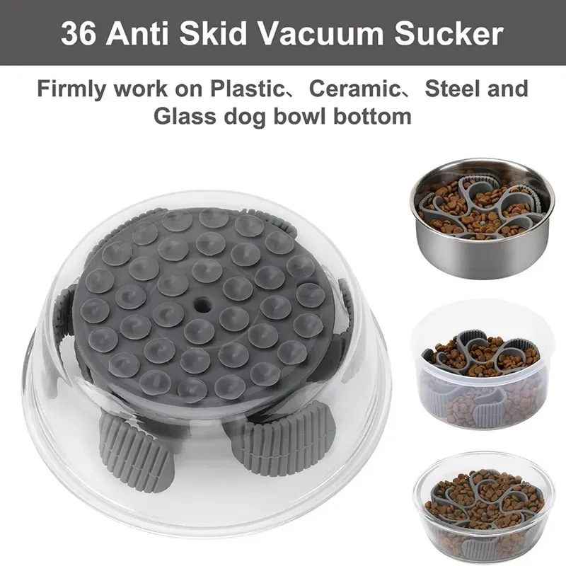 Photo 3 of Dog Slow Feeder Dog Bowls Silicone Spiral Dog Food Bowls Feeder Insert to Slow Down Eating for Large Medium Small Breed Dogs Perfect with Stainless Steel Glass Ceramic Dog Bowls (Grey)