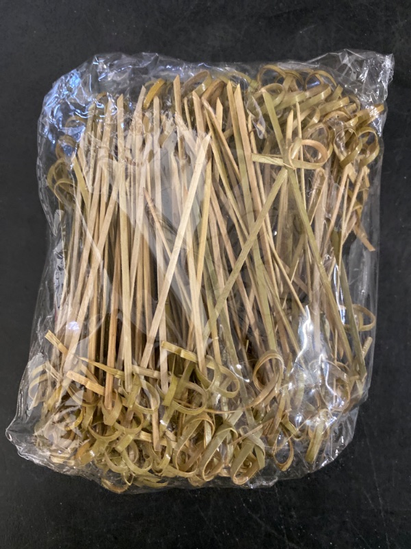Photo 1 of 200 Pack Natural Bamboo Knot Skewers, 6 Inch Bamboo Twisted End Cocktail Picks, Appetizer Picks for Party Snacks Club Sandwiches Finger Food Barbecue Must (6.0”)