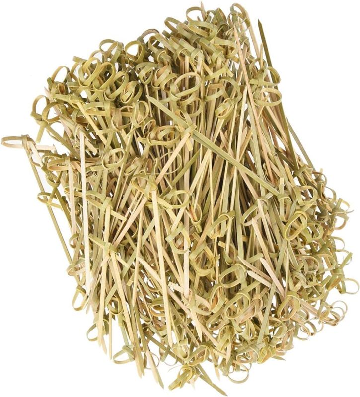 Photo 1 of 200 Pack Natural Bamboo Knot Skewers, 6 Inch Bamboo Twisted End Cocktail Picks, Appetizer Picks for Party Snacks Club Sandwiches Finger Food Barbecue Must (6.0”)