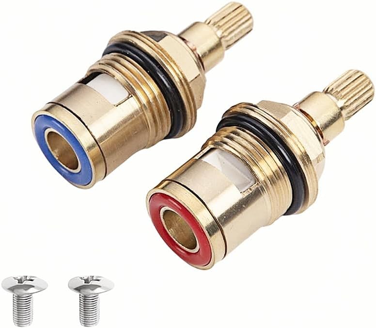 Photo 1 of 2 Pcs Quarter Turn 1/2" Replacement Tap Valves Brass Ceramic Stem Disc Cartridge Faucet Valves Replacement Valve Cartridge Spares for Faucet Metal