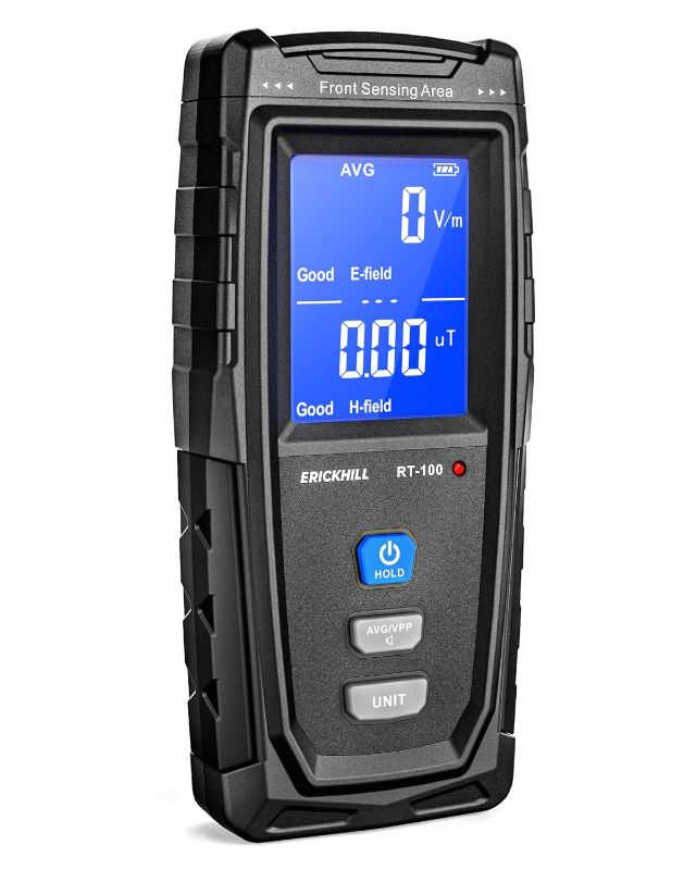 Photo 1 of ERICKHILL EMF Meter, Rechargeable Digital Electromagnetic Field Radiation Detector Hand-held Digital LCD EMF Detector, Great Tester for Home EMF Inspections, Office, Outdoor and Ghost Hunting(Blue)