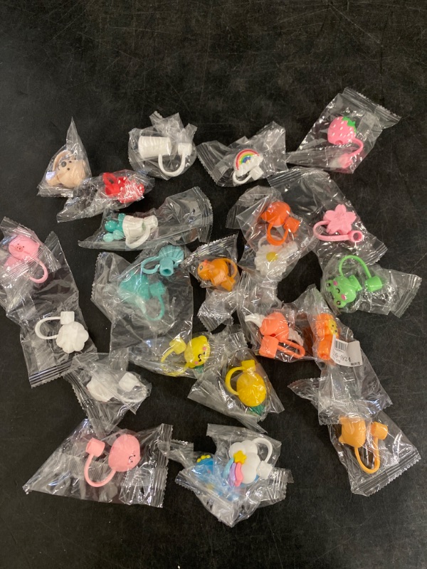 Photo 1 of 24 Pcs Straw Covers Caps Silicone Straw Tips Cover Reusable Drinking Straw Tips Lids Cute Cartoon Anti-dust Straw Plug for 6mm Straws Splash Proof Home Kitchen Accessories (not Include Straw)