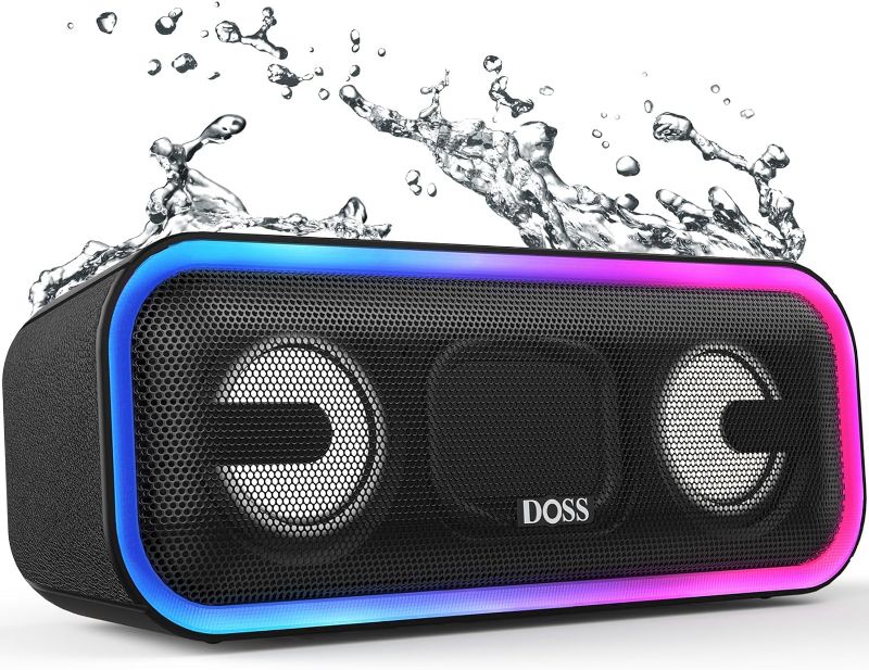 Photo 1 of DOSS SoundBox Pro+ Bluetooth Speaker with 24W Stereo Sound, Extra Bass, IPX6 Waterproof, 15H Playtime, Wireless Stereo Pairing, Multi-Colors Light, Portable Speaker for Home, Poolside Party, Camping