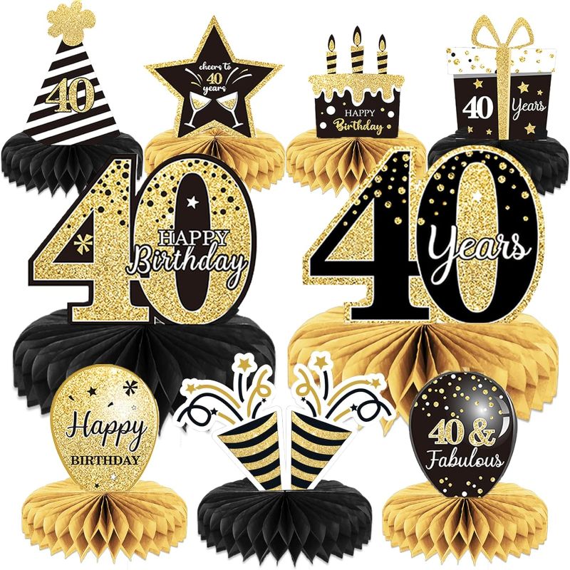 Photo 1 of 9 Pieces 40th Birthday Decoration 40th Birthday Centerpieces for Tables Decorations Cheers to 40 Years Honeycomb Table Topper for Men and Women Forty Years Birthday Party Decoration Supplies(40th)