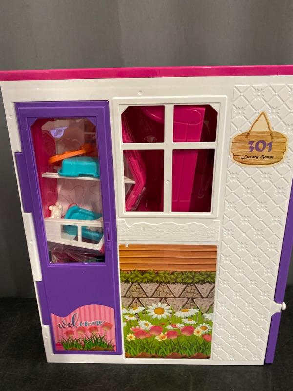 Photo 2 of Doll House Portable & Foldable Dollhouse w/ 60+ Pcs & 2 Dolls, Play House Toy with Bedroom Bathroom Kitchen Furniture Playset, Playhouse Birthday Gift for Girl Kid Toddler