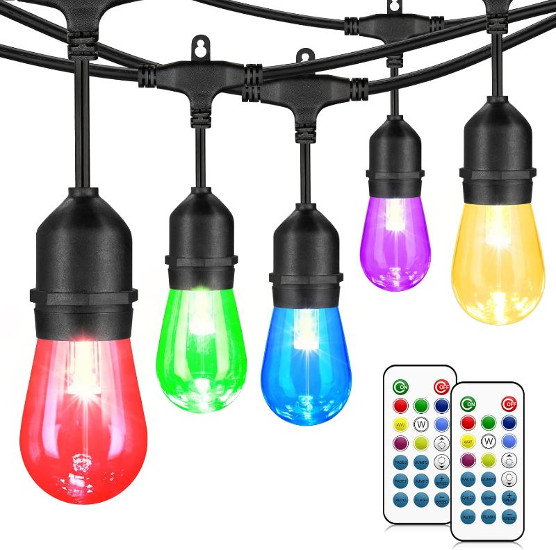 Photo 1 of Mlambert 48FT Outdoor Patio Lights Waterproof Dimmable with Remote, RGB Cafe LED String Light with 15 Shatterproof Bulbs for Bistro Party-Black 1 Pack