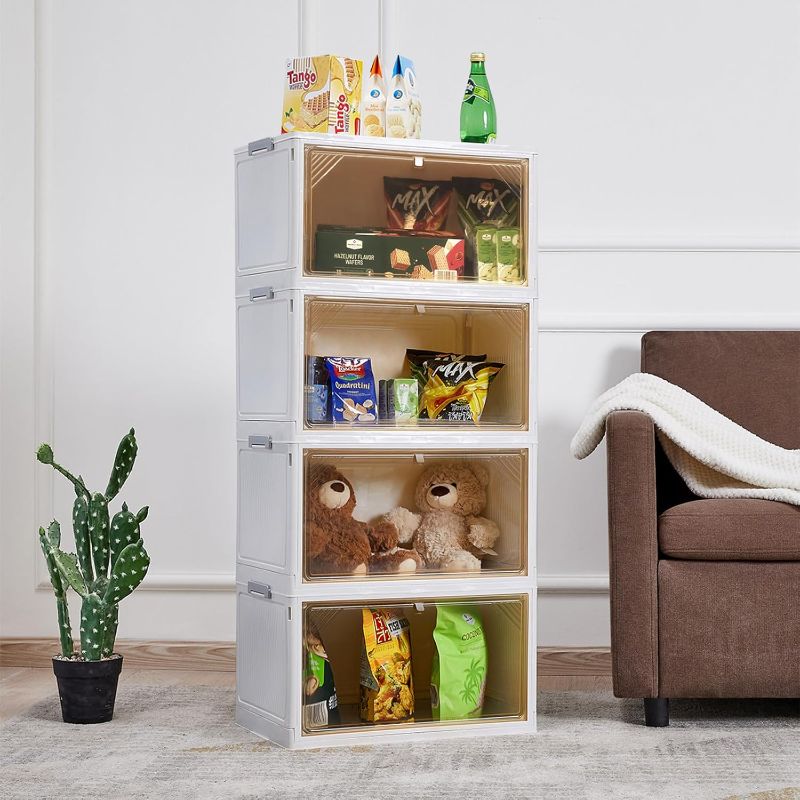 Photo 1 of 4 Tier Plastic Storage Bins with Drawers - Foldable Stackable Storage Bins with Lids - Closet Craft Organizers and Storage - 24QT Plastic Drawer Storage for Bedroom Study Toy Room Office