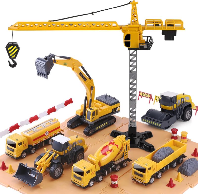 Photo 1 of iPlay, iLearn Construction Site Vehicles Toy Set, Kids Engineering Playset, Tractor, Digger, Crane, Dump Trucks, Excavator, Cement, Steamroller, Birthday Gift for 3 4 5 Year Old Toddlers Boys Children