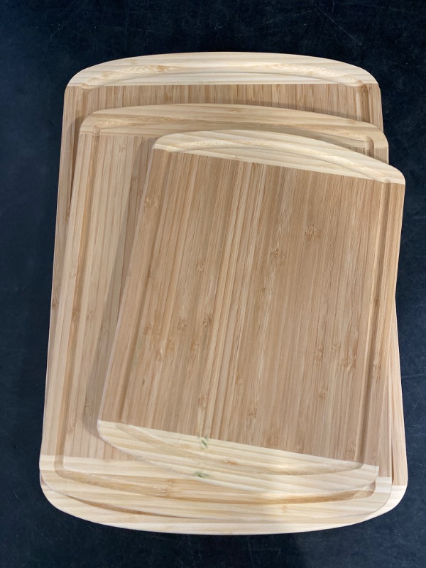 Photo 1 of GREENER CHEF Organic Bamboo Cutting Board Set of 3 with Lifetime Replacements - Wood Cutting Board Set with Juice Groove - Wooden Chopping Board Set for Kitchen, Meat, Vegetables and Cheese