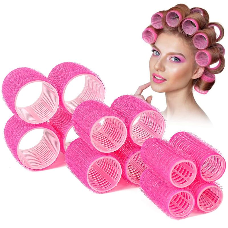 Photo 1 of Velcro Volume Hair Rollers Set - 12 Jumbo Self-Grip Heatless Curlers for Long, Medium, Short, Thick, Fine, and Thin Hair with Bangs; PECULA 2 Pack 5x7 Picture Frame, Black Picture Frame for Wall and Tabletop Display, Resistant Plastic Photo Picture Frame 