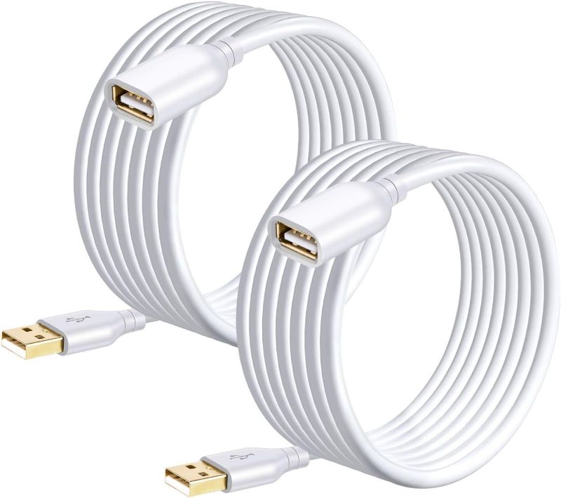 Photo 1 of Costyle USB Extension Cable White 15ft, 2 Pack USB 2.0 Extender Cable USB Type A Male to A Female Extension Cable Long USB Extension Cord for Mouse, USB Keyboard, Flash Drive, Camera,Printer-White