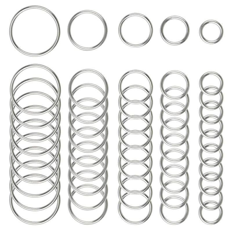 Photo 1 of 50 Pcs Stainless Steel Smoothing Welded O-Ring, 15/20/25/30/40mm Inside Diameter Metal Round Rings for Camping Belt, Dog Leashes, Hardware (Thickness 3mm, 10 of Each)