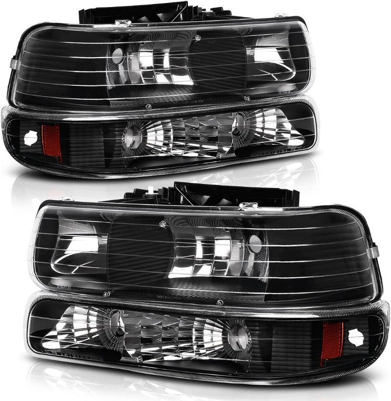 Photo 1 of AUTOSAVER88 Headlight Assembly Compatible with 1999-2002 Chevy Silverado 1500 2500/2001-2002 Chevy Silverado 1500HD 2500HD 3500/2000-2006 Tahoe Suburban 1500 2500 Headlamp with Bumper Lights