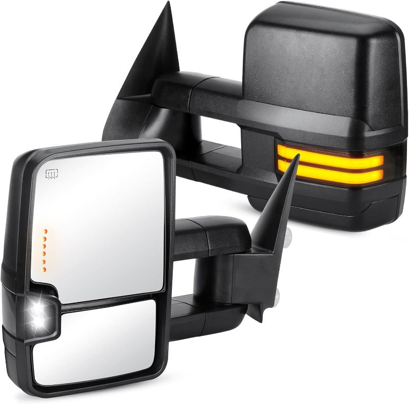 Photo 1 of Towing Mirrors Fit for 2014 2015 2016 2017 2018 Chevy Silverado 1500 2500 3500 HD GMC Sierra 1500 2500 HD 3500 HD Power Control Heated with Turn Signal Light Telescoping Side View Mirror