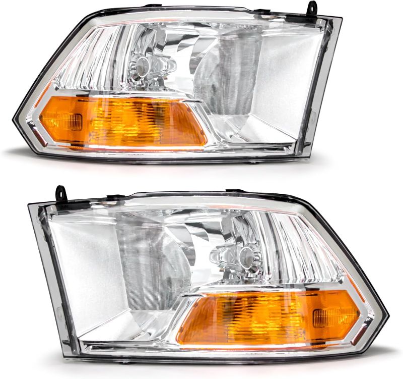 Photo 1 of Compatible with 2009 2010 2011 2012 Dodge Ram 1500 2500 3500 Pickup Dual Cab Trims Headlights Chrome Housing Amber Reflector Driver and Passenger Side(Not fit Quad Models)