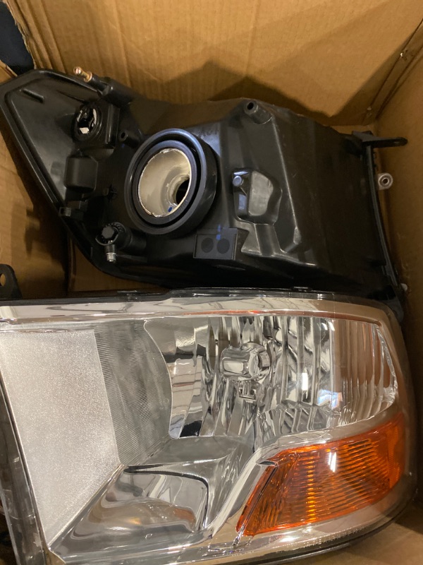 Photo 2 of Compatible with 2009 2010 2011 2012 Dodge Ram 1500 2500 3500 Pickup Dual Cab Trims Headlights Chrome Housing Amber Reflector Driver and Passenger Side(Not fit Quad Models)