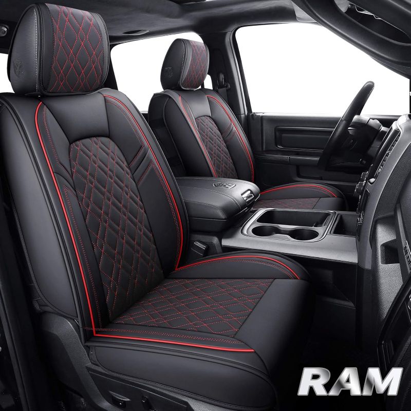 Photo 1 of Aierxuan Dodge Ram Car Seat Covers Full Set Custom Fit 2009-2024 1500 2010-2024 2500 3500 Pickup Truck Crew Double Quad cab Waterproof Leather Cushions(Full Set, Black-Red