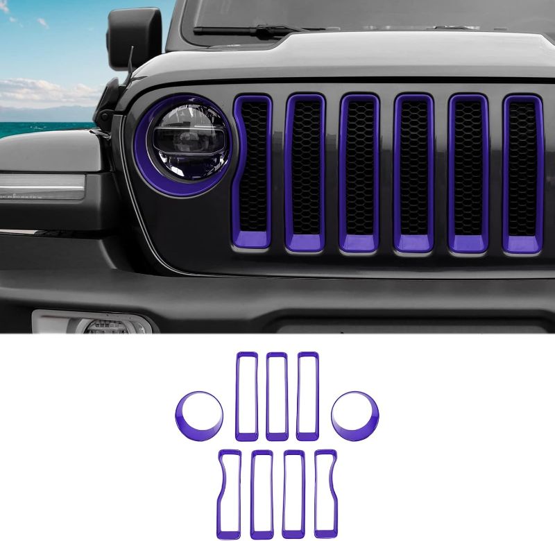 Photo 1 of Mesh Grille Grill Insert+Headlight Turn Light Cover Trim Compatible with 2018-2023 Jeep Wrangler JL JLU (Purple)