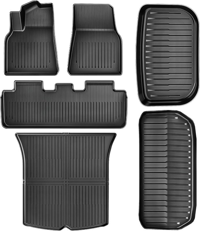 Photo 1 of Floor Mats Set for Tesla Model Y 5-Seat 2020-2024, All-Weather Floor Mats Front Rear Cargo Liner Mat, Custom Fit for Tesla Full Set (ONLY Fit 5-Seat)