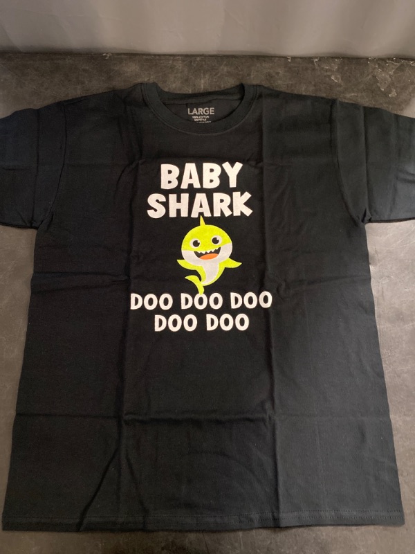 Photo 1 of Large Youth Custom Design Baby Shark T-Shirt Black