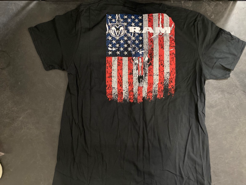 Photo 2 of Large Custom Design T-Shirt Ram American Flag Black