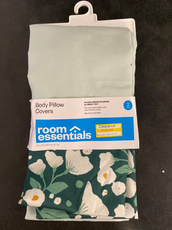 Photo 1 of 2pk Body Pillow Cover Dark Green Floral/Mint Green - Room Essentials