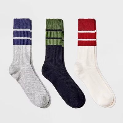 Photo 1 of Size 6-12 - Men's Striped Ribbed Crew Socks 3pk - Goodfellow & Co. Blue/Green/Red 6-12
