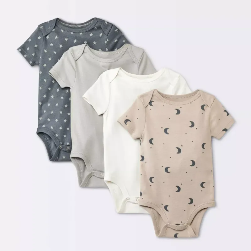 Photo 1 of 0-3 M Baby 4pk Short Sleeve Moons Bodysuit - Cloud Island™ Gray