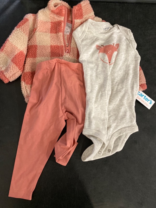 Photo 2 of 18M Carter's Just One You Baby Girls' Plaid Deer Faux Shearling Pullover & Bottom Set - Pink