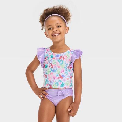 Photo 1 of 12M Toddler Girls' Disney Ariel Flutter Sleeve Tankini Set - Purple