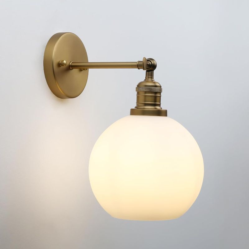 Photo 1 of Pathson Modern Wall Sconce Lighting with 7.9" Milk White Round Globe, Frosted Glass Hardwired Vintage Vanity Light Fixture for Living Room Bedroom Bathroom