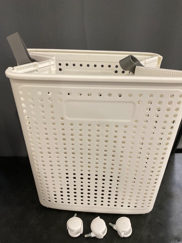 Photo 2 of Collapsible laundry baskets, laundry basket with wheels, foldable laundry basket, With wheels and handles, it is easy to move and can be folded to save space. (White, large)