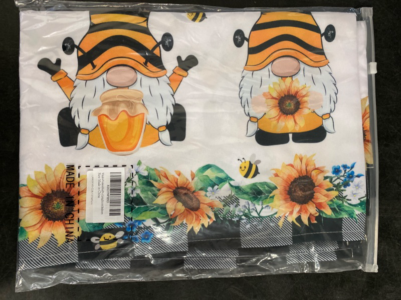 Photo 2 of Window Valance Rod Pocket Short Curtain Panels Farm Bee Gnomes with Honey Sunflower Kitchen Valances Curtains,Country Floral Lace Buffalo Plaid Edge Window Treatments Drapes for Bedroom 54x18in