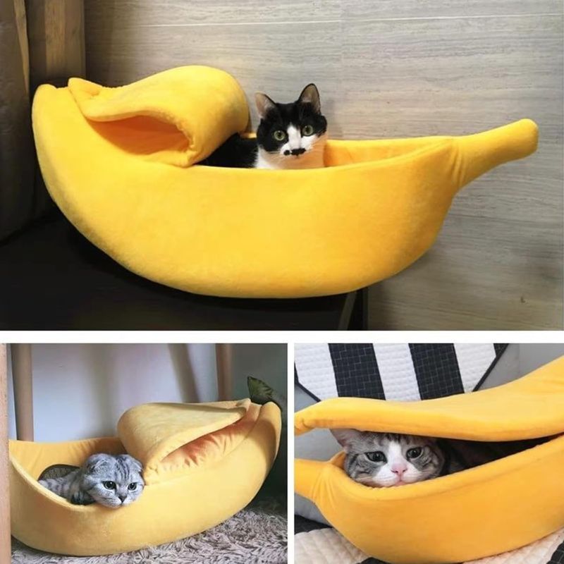 Photo 1 of Small Banana Bed for Cats, Creative Banana Shape Pet Bed, Cute Breathable Cozy Warming Pet Sofa Bed for Cats Small Dogs Universal in All Seasons yellow -- ONLY 1