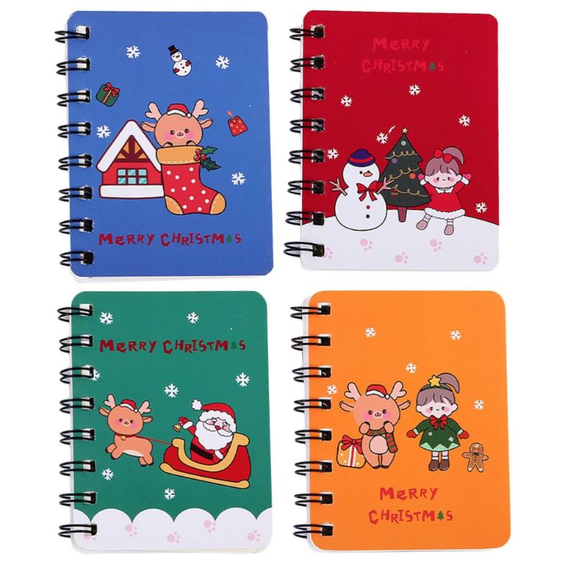 Photo 1 of 4pcs Thick Paper Notebook Student Notebook Christmas Notepad Memo Notepad Professional Notebook Mini Spiral Notebook Mini Spiral Notepads Notebook Small Portable Coil Memorandum