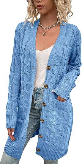 Photo 1 of Large Womens Cardigan Long Sleeve Cable Knit Sweater Open Front Loose Outwear with Pocket