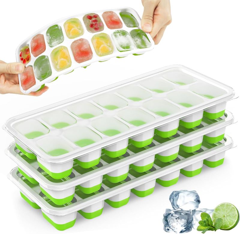 Photo 1 of Ice Cube Trays, 4 Pack Durable Stackable Ice Trays for Freezer with Spill-Resistant & Removable Lids, LFGB Certified and BPA Free, Easy-Release 56 pcs Silicone Ice Maker for Cocktail, Coffee, Beer