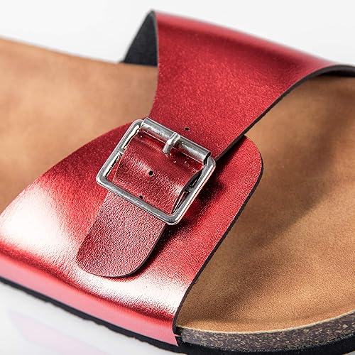 Photo 1 of 9.5Womens Flat Slide Sandals with Arch Support Single Band Adjustable Buckle Slip on Slides Shoes Non Slip Cork Sole