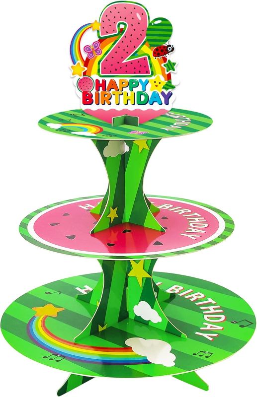 Photo 1 of Cartoon Melons Cupcake Stand 2nd Second Watermelon Party Favors Cake Stand for Kids Birthday Party Decorations Baby Shower Party Supplies x2